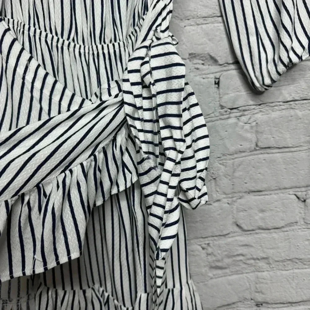 Aqua Women’s Blue/White Striped Off-the-Shoulder Wrapped Dress size Small - Picture 8 of 9